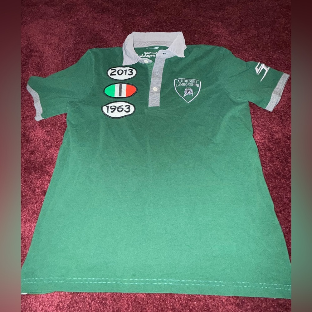 Authentic Automobili Lamborghini Rugby Polo Shirt Medium Green 50th Anniversary